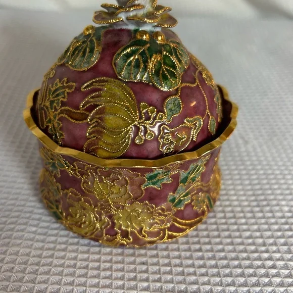 Vintage Cloisonné red rose trinket box - Picture 4 of 8